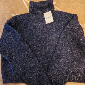 Sparkly Navy Cropped Turtleneck Sweater